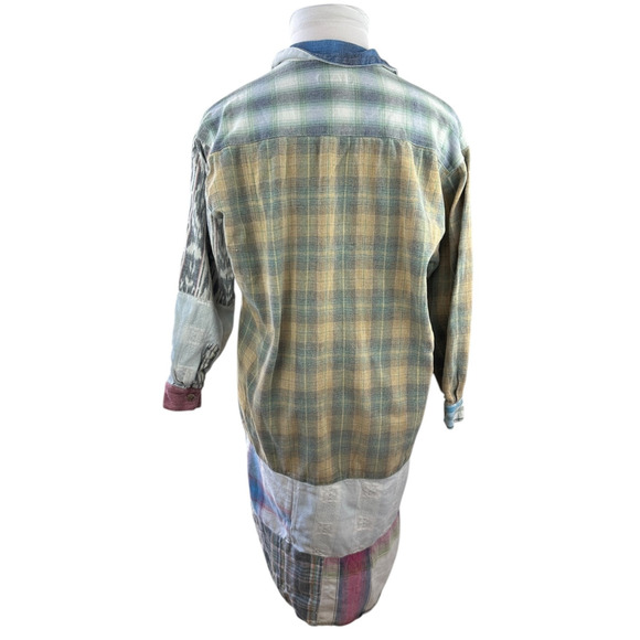 Vtg Y2K Citron Santa Monica Patchwork Shirt Dress Small Boho Artsy Grunge Earthy - Picture 5 of 16